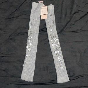 NEW Rare Juicy Couture Arm Leg Warmers Flower Embellished Beaded Gray One Size